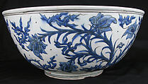 Bowl with Flowering Plants, Stonepaste; painted in blue under transparent glaze