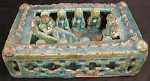Model of a House with Festive Scene, Stonepaste; molded, modeled, glazed in transparent turquoise