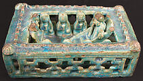 Model of a House with Festive Scene, Stonepaste; molded, modeled, glazed in transparent turquoise