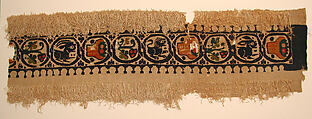 Textile Fragment, Wool, linen; plain weave, tapestry weave, weft loop weave
