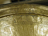 Tray, Brass; engraved and inlaid with silver and black compound