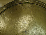 Tray, Brass; engraved and inlaid with silver and black compound