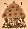 Pectoral Ornament, Silver, and silver filigree with table cut carnelians and glass stones, silver link chains, corals, and bells/beads