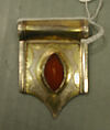 Triple Cordiform Pendant, Silver; fire-glided and chased, with openwork and cabochon carnelians