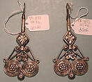 Earring, One of a Pair, Silver; fire-gilded with embossed and twisted wire decoration