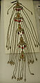 Temple Pendant, Silver; fire-gilded, with decorative wire, table-cut carnelians, glass stones, loop-in-loop chains, and embossed pendants