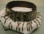Woman's Belt, Silver, fire-gilded and chased, with decorative silver wire, applied decoration, pendants, and table-cut carnelians; mounted on leather