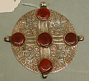 Pectoral Disc Ornament, Silver, chased, with applied and punched decoration, decorative wire, openwork, and table-cut carnelians