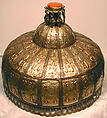 Boy's or Girl's Cap, Silver; fire-gilded and repoussé with openwork and beaded stamped decoration, table cut carnelian, embossed pendants, and perforated terminations.
