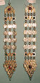 Headband, One of a Pair, Silver; fire gilded and applique decoration, coins (date TK),  slightly domed carnelians, glass stones and silver links