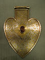 Cordiform Pendant, Silver; fire-gilded and chased, with table-cut carnelians