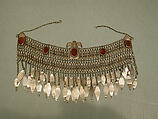 Headband, Silver embossed plated chains and pendants with table cut carnelians.