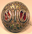 Two-Finger Ring, Silver, fire-gilded, with stamped beading, silver shot, decorative wire, and glass inlays backed with fabric, lacquer, or paper