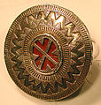 Ring, Silver, fire-gilded, with stamped beading, decorative wire, and glass inlays backed with fabric, lacquer, or paper