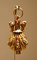 Locket Pendant, Possibly a Pomander, in Shape of Shell with Animal-Headed Cap Flanked by a Small Bird on Sides, Gold; cast, embossed and engraved, inlayed with turquoise and ruby