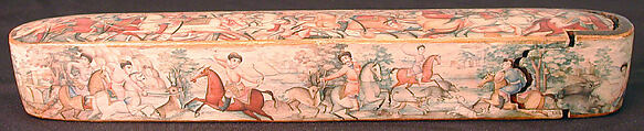 Pen Box (Qalamdan) Depicting Shah Isma'il in a Battle against the Uzbeks, Papier-maché; painted and lacquered