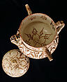 Two-Spouted Vessel with a Lid, Stonepaste; luster-painted on opaque white glaze