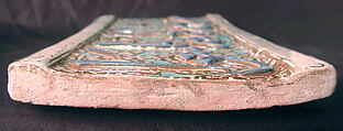 Tile from a Frieze, Stonepaste; inglaze painted in blue and turquoise and luster-painted on opaque white glaze