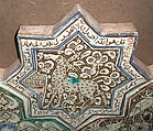 Star-Shaped Tile, Stonepaste; inglaze painted in blue and turquoise and luster-painted on opaque white glaze