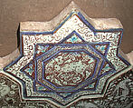 Star-Shaped Tile, Stonepaste: inglaze painted in blue and turquoise and luster-painted on an opaque white glaze