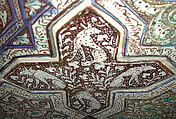 Cross-Shaped Tile, Stonepaste; inglaze painted in blue and turquoise and luster-painted on opaque white glaze