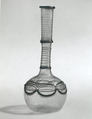 Bottle, Glass, bluish; blown, applied blue decoration