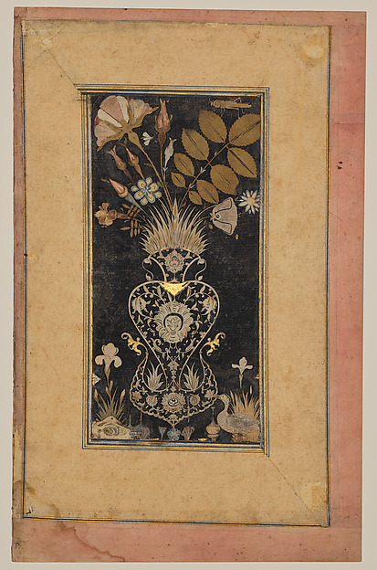 Album Page with Decoupe Vase of Flowers, Insects, and Birds by Muhammad Hasan, The Metropolitan Museum of Art