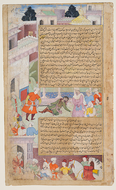 "Caliph Al-Wathiq Killing the Rebel Ahmad Ibn Nasr", Folio from the Tarikh-i ‘Alfi