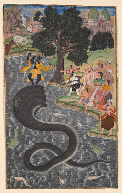 Krishna Dances on the Head of Kaliya; Illustration to the Harivamsa (Story of Hari) by an unrecorded maker, The Metropolitan Museum of Art