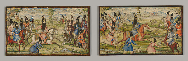 Pair of Book Covers Depicting Fath 'Ali Shah Hunting by an unrecorded maker, The Metropolitan Museum of Art
