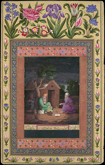 "Two Old Men in Discussion Outside a Hut", Folio from the Davis Album