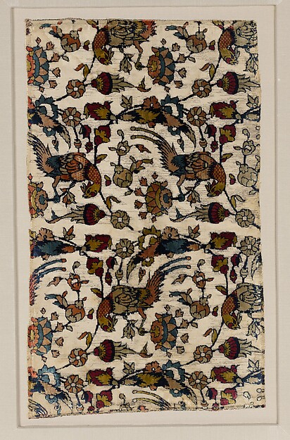 Unknown artist, Velvet Fragment with Bird and Flower Design