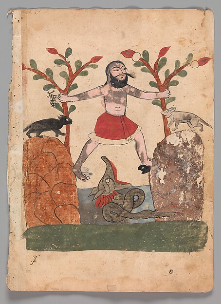 "Man's Fate or the Man Taking Refuge in a Well Inhabited by a Dragon", Folio from a Kalila wa Dimna by an unrecorded maker, The Metropolitan Museum of Art
