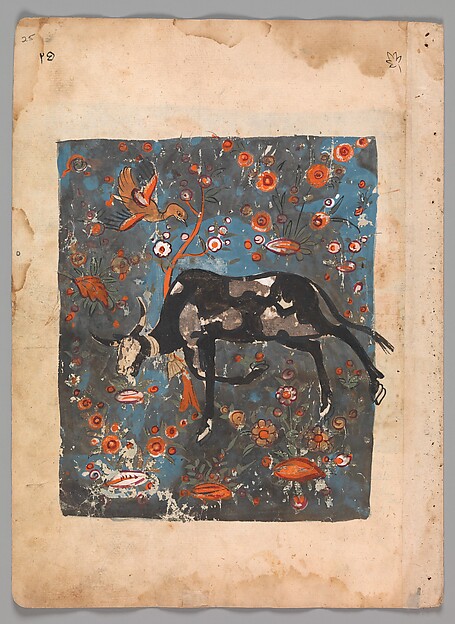 "The Ox Shanzabeh Left Behind, Grazing in the Territory of the Lion King", Folio from a Kalila wa Dimna