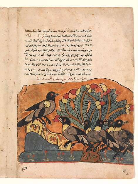 "The Crow King Consults his Ministers", Folio from a Kalila wa Dimna by an unrecorded maker, The Metropolitan Museum of Art