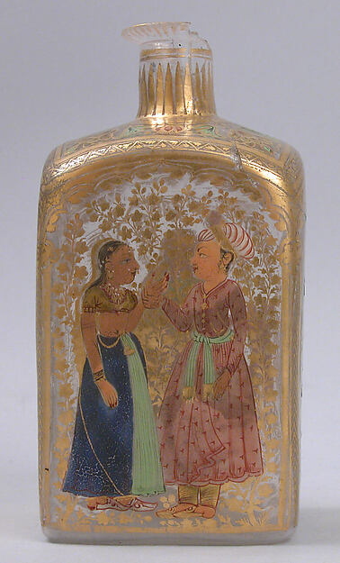 Case Bottle with an Amorous Couple and a Lady with a Deer by an unrecorded maker, The Metropolitan Museum of Art