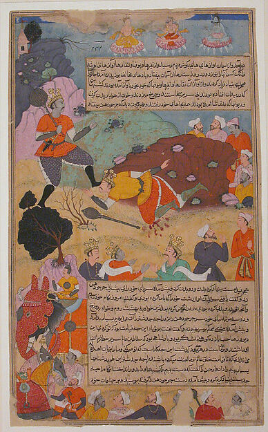 "Bhima Defeates Duryodhana", Folio from a Razmnama