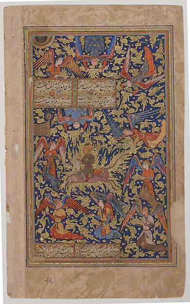"Muhammad Ascends to Heaven in a Vision on Buraq", Folio from a Yusuf and Zulaikha of Jami by Maulana Nur al-Din `Abd al-Rahman Jami, The Metropolitan Museum of Art