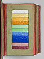 Album des principaux modeles de verres : produits spéciaux en verre coulé, Manufactures des glaces &amp; produits chimiques de Saint-Gobain, Chauny &amp; Cirey, Cloth cover binding. Twelve double boards cloth hinged with embedded glass samples