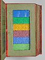Album des principaux modeles de verres : produits spéciaux en verre coulé, Manufactures des glaces &amp; produits chimiques de Saint-Gobain, Chauny &amp; Cirey, Cloth cover binding. Twelve double boards cloth hinged with embedded glass samples