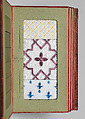 Album des principaux modeles de verres : produits spéciaux en verre coulé, Manufactures des glaces &amp; produits chimiques de Saint-Gobain, Chauny &amp; Cirey, Cloth cover binding. Twelve double boards cloth hinged with embedded glass samples
