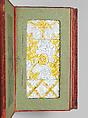 Album des principaux modeles de verres : produits spéciaux en verre coulé, Manufactures des glaces &amp; produits chimiques de Saint-Gobain, Chauny &amp; Cirey, Cloth cover binding. Twelve double boards cloth hinged with embedded glass samples