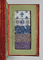 Album des principaux modeles de verres : produits spéciaux en verre coulé, Manufactures des glaces &amp; produits chimiques de Saint-Gobain, Chauny &amp; Cirey, Cloth cover binding. Twelve double boards cloth hinged with embedded glass samples