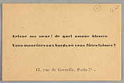 Ariane ma sœur! de quel amour blessée : vous mourûtes aux bords où vous fûtes laissée?, Bureau de recherches surréalistes