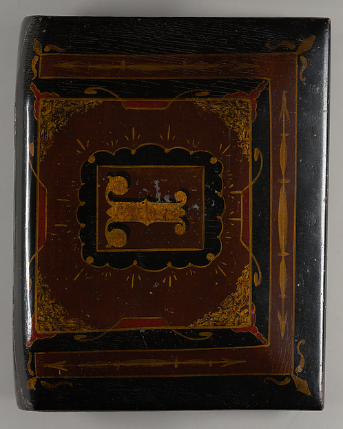 Desk or dresser box in book form, painted with the initial "T" by an unrecorded maker, The Metropolitan Museum of Art