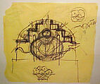 Art Deco Chair, Study Sketches - Elevation of Seat Back and Miscellaneous Detail, Robert Venturi  American, Graphite and ink marker on yellow tracing paper