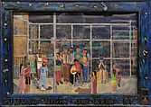 Summer Night on Keap Street, Willie Birch  American, Opaque watercolor on paper, in artist-made painted papier-mâché frame