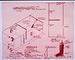 Installation diagram for: Two Right Feet for Sebastian, Dennis Oppenheim American, Red line print