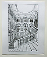 Main Staircase in the Hermitage, Marianna Leporsky American, Pen and ink and wash on paper
