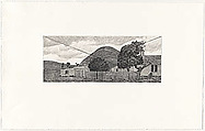 House and Hill, North Island, New Zealand, Altoon Sultan  American, Drypoint with watercolor (hand-coloring)